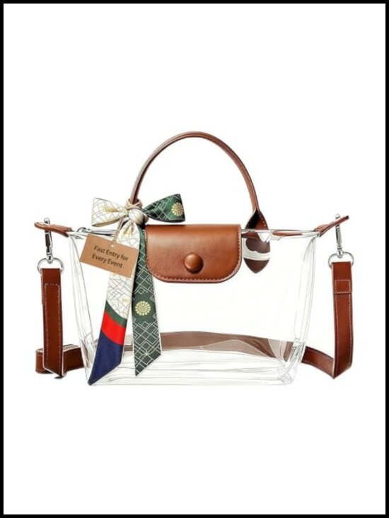 Handbags - Clear Crossbody Stadium Approved Bag with Detachable Scarf Strap, PVC